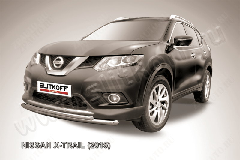 Защита переднего бампера d57+d42 двойная короткая Nissan X-Trail (2013-2023) , Slitkoff, арт. NXT15-004