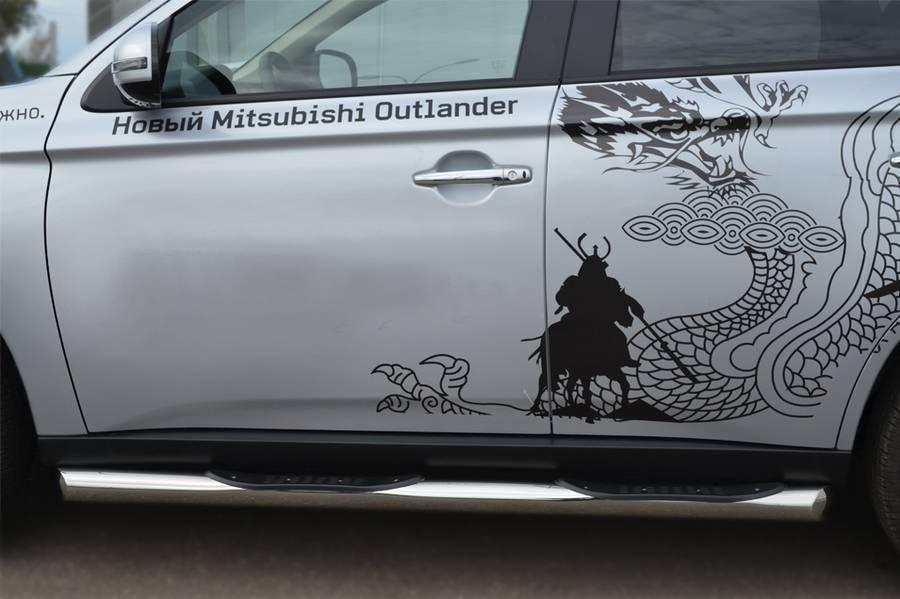 Пороги труба d76 с накладками вариант 1 для Mitsubishi Outlander 2012, Руссталь MRT-0010541