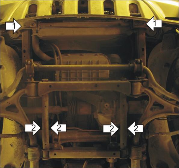 Защита стальная Мотодор (Двигатель, Передний дифференциал), 2 мм, Сталь для Mercedes-benz M-class 1998-2005 арт. 01205