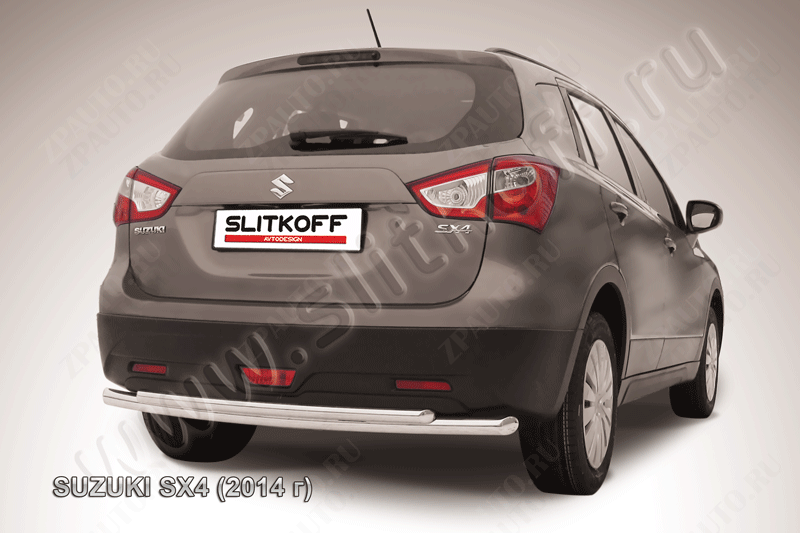 Защита заднего бампера d57+d42 двойная Suzuki SX-4 (2013-2016) Black Edition, Slitkoff, арт. SSX4-14-007BE