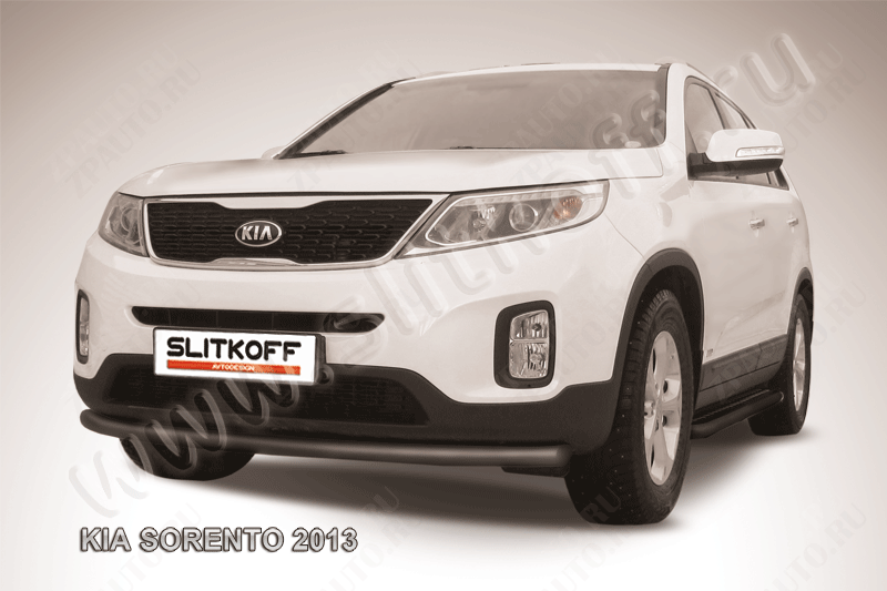 Защита переднего бампера d57 радиусная черная Kia Sorento (2012-2021) , Slitkoff, арт. KS13-004B
