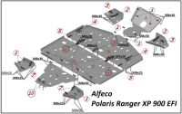 Защита днища квадроцикла  Polaris Ranger XP 900 EFI 2014-, алюминий 4мм, ALFeco, арт. ALF110111al