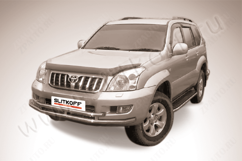 Защита переднего бампера d57+d57 двойная Toyota Land Cruiser Prado J120 (2002-2009) , Slitkoff, арт. TLCP003