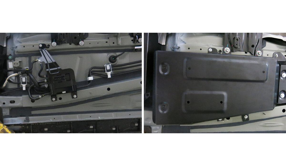 Защита адсорбера АвтоБроня для Mazda CX-5 I рестайлинг (V - 2.0; 2.5) 4WD 2015-2017, штампованная, сталь 1.8 мм, с крепежом, 111.03821.1