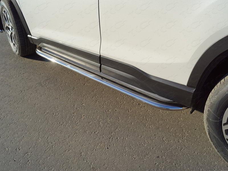 Пороги с площадкой (нерж. лист) 75х42 мм для автомобиля Subaru Forester (S5) 2018-, TCC Тюнинг SUBFOR18-31