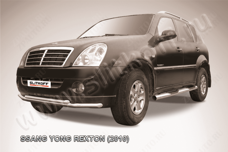 Защита переднего бампера d57+d57 двойная SsangYong Rexton (2006-2012) , Slitkoff, арт. SSR013