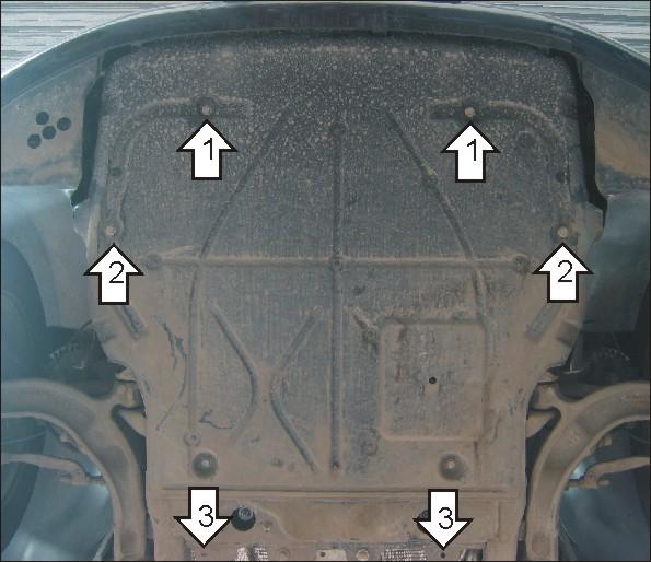 Защита алюминиевая Мотодор (Двигатель, Коробка переключения передач, Электроусилитель руля), 5 мм, алюминий для Volkswagen Transporter/Caravelle T6.1 2020- арт. 32723