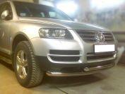 Защита переднего бампера радиусная двойная d-60+53 для автомобиля VolksWagen Touareg 2007-2009г.в., Технотек, арт. WLT07_1.1