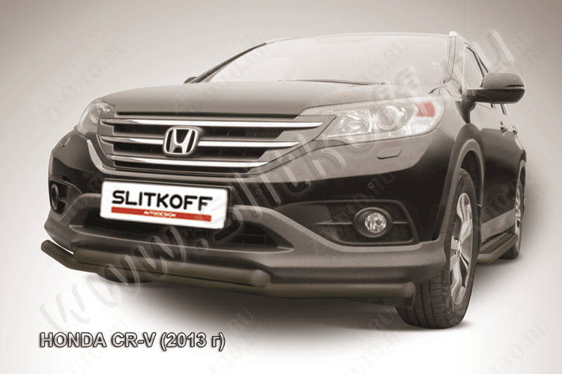 Защита переднего бампера d57+d57 двойная черная Honda CR-V 2L (2011-2015) , Slitkoff, арт. HCRV13-003B