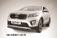 Защита переднего бампера d57+d42 двойная черная Kia Sorento (2014-2017) , Slitkoff, арт. KS15-002B