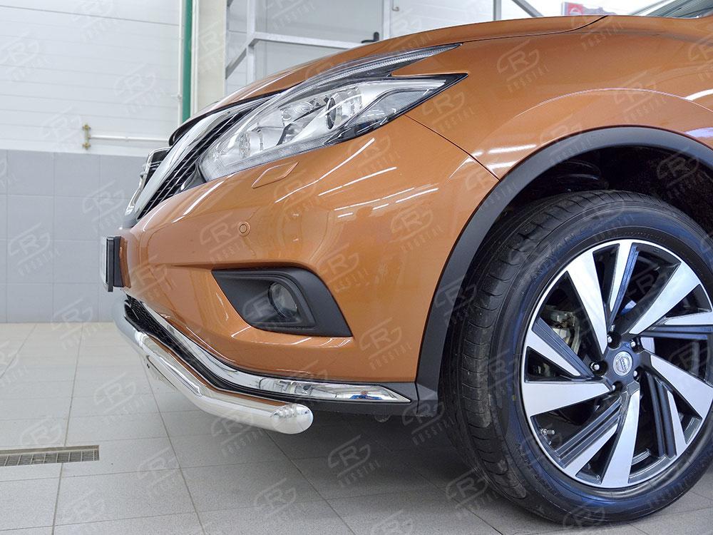 Защита переднего бампера d57 волна с надписью для Nissan Murano 2016, Slitkoff NMUZ-002400