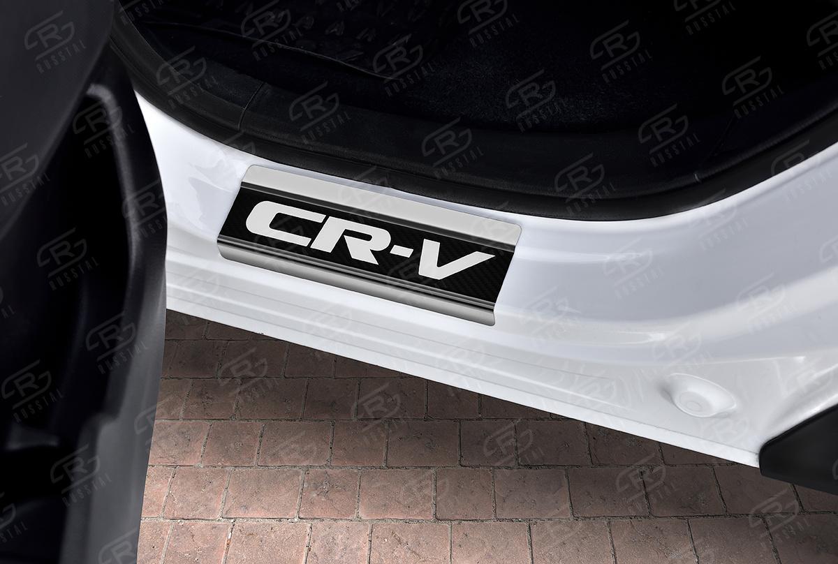 Накладки на пороги RUSSTAL (нерж., карбон, надпись) HCRV17-06 для HONDA CR-V 2017-2020