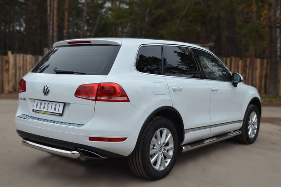 Пороги труба d76 с накладками вариант 3 для Volkswagen Touareg 2010, Slitkoff VTT-0007023