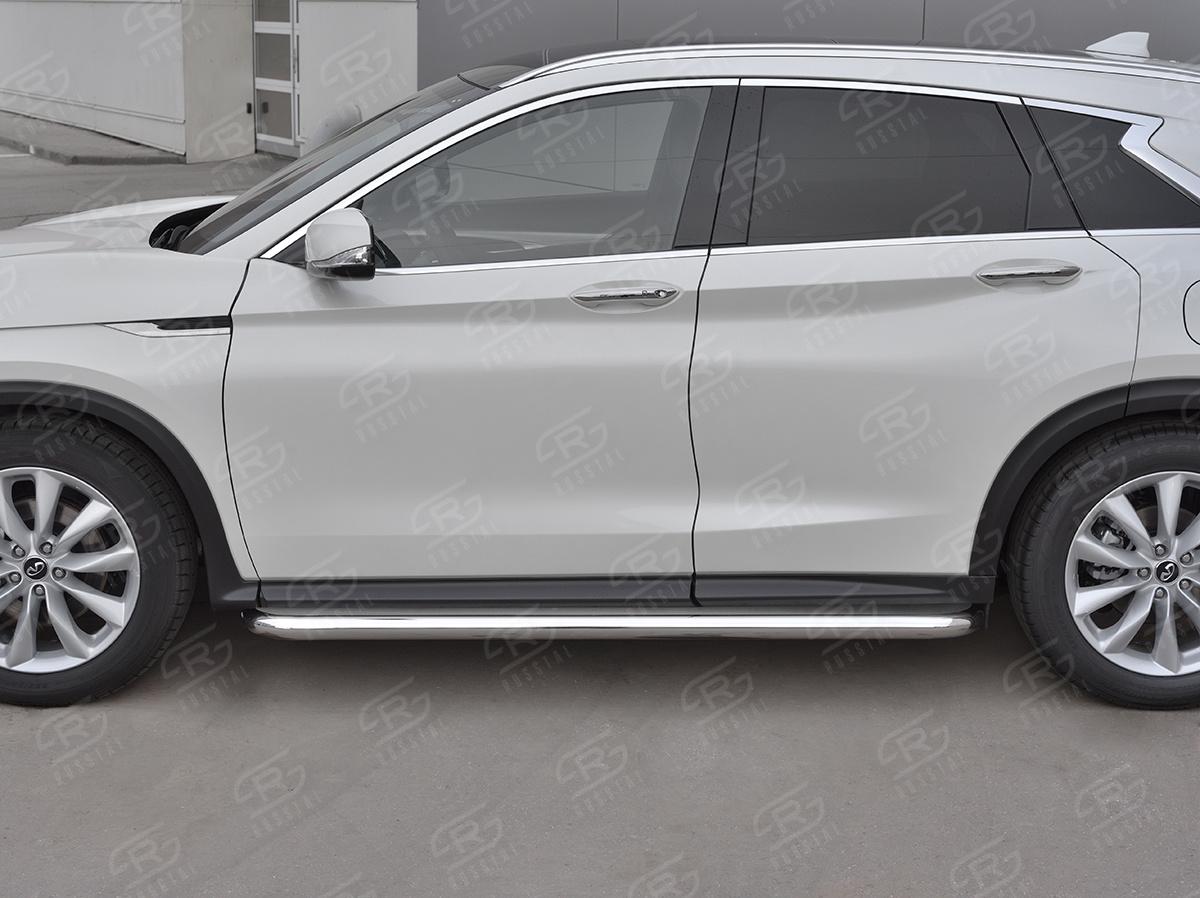 Пороги труба d57 с листом (Лист нерж, проф. нерж)  для автомобиля Infiniti QX50 2018, Slitkoff IQX5L-0030823