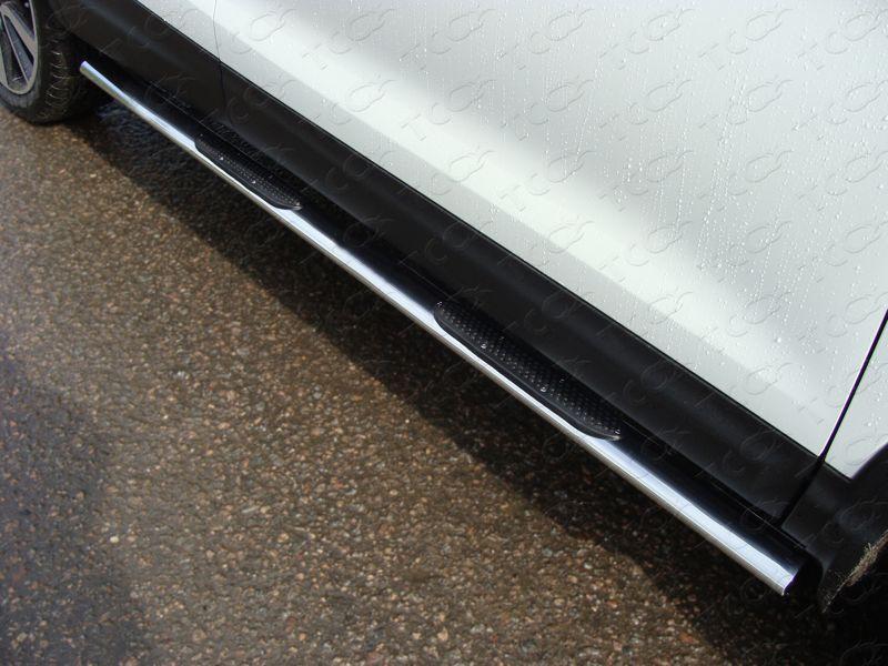 Пороги овальные с накладкой 75х42 мм для автомобиля Nissan Qashqai 2014-, TCC Тюнинг NISQASH14-08