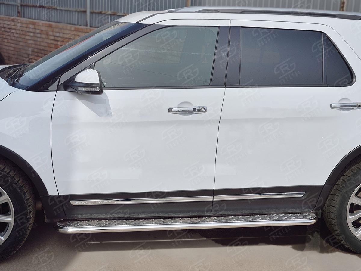 Пороги труба d42 с листом вариант 2 для Ford Explorer 2015, Slitkoff FEL-0026572