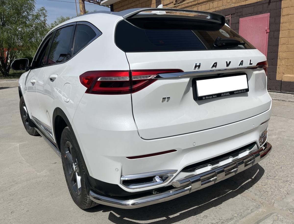 Защита заднего бампера угловая большая двойная с перемычками для автомобиля HAVAL F7X 2019 арт. GWF7.19.22-25