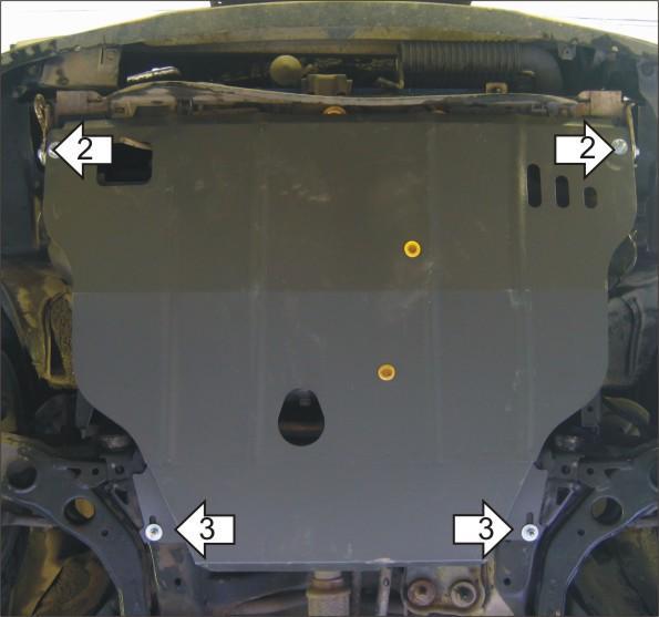 Защита стальная Мотодор (Двигатель, Коробка переключения передач), 2 мм, Сталь для Mazda 626 V 1997-2002 арт. 01120
