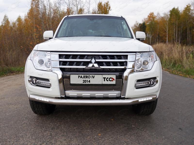 Защита передняя нижняя (с ходовыми огнями) 76,1 мм для автомобиля Mitsubishi Pajero IV 2014-, TCC Тюнинг MITPAJ414-18