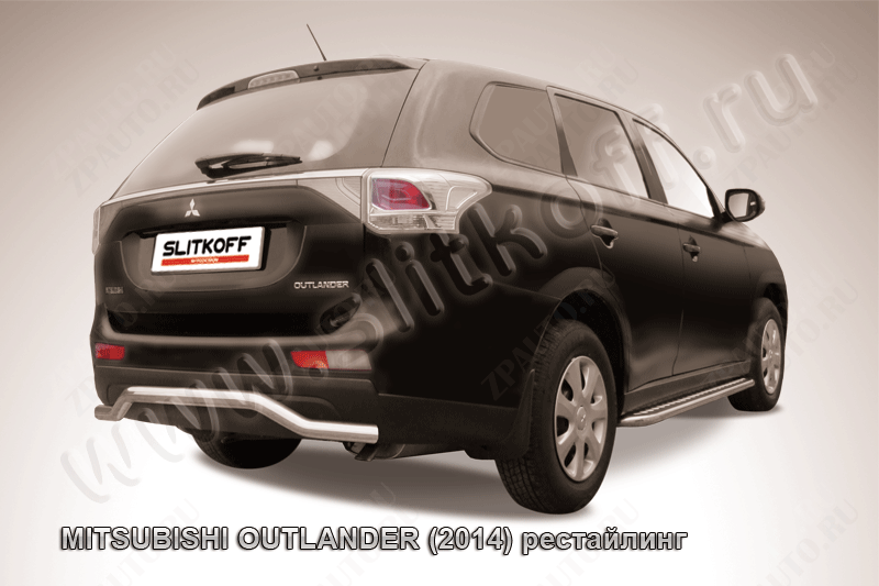 Защита заднего бампера d57 волна Mitsubishi Outlander (2014-2015) Black Edition, Slitkoff, арт. MOUT14-010BE