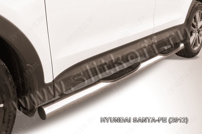 Защита порогов d76 с проступями Hyundai Santa-Fe (2012-2018) Black Edition, Slitkoff, арт. HSFT12-006BE