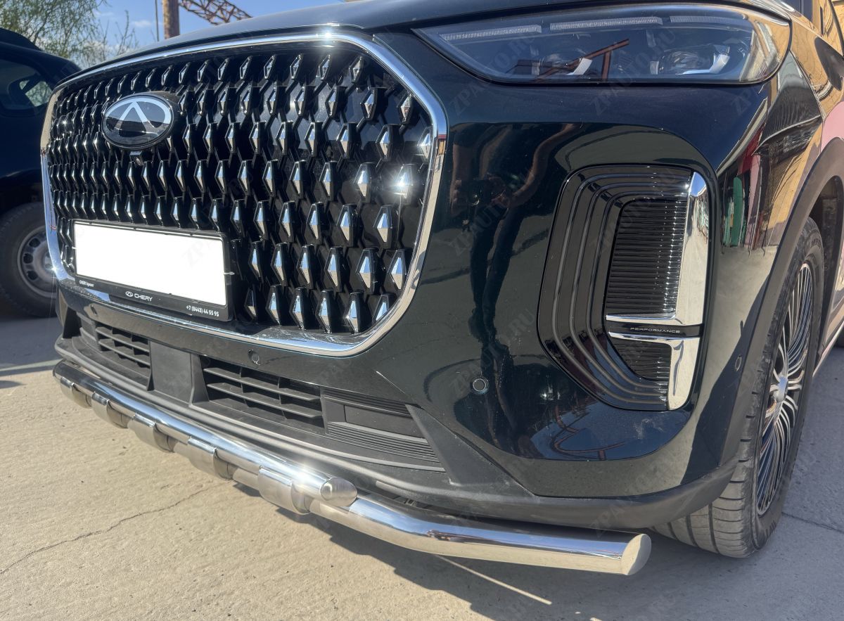 Защита переднего бампера двойная с перемычками для автомобиля Chery Tiggo 9 2024 арт. CHTG.9.24.75