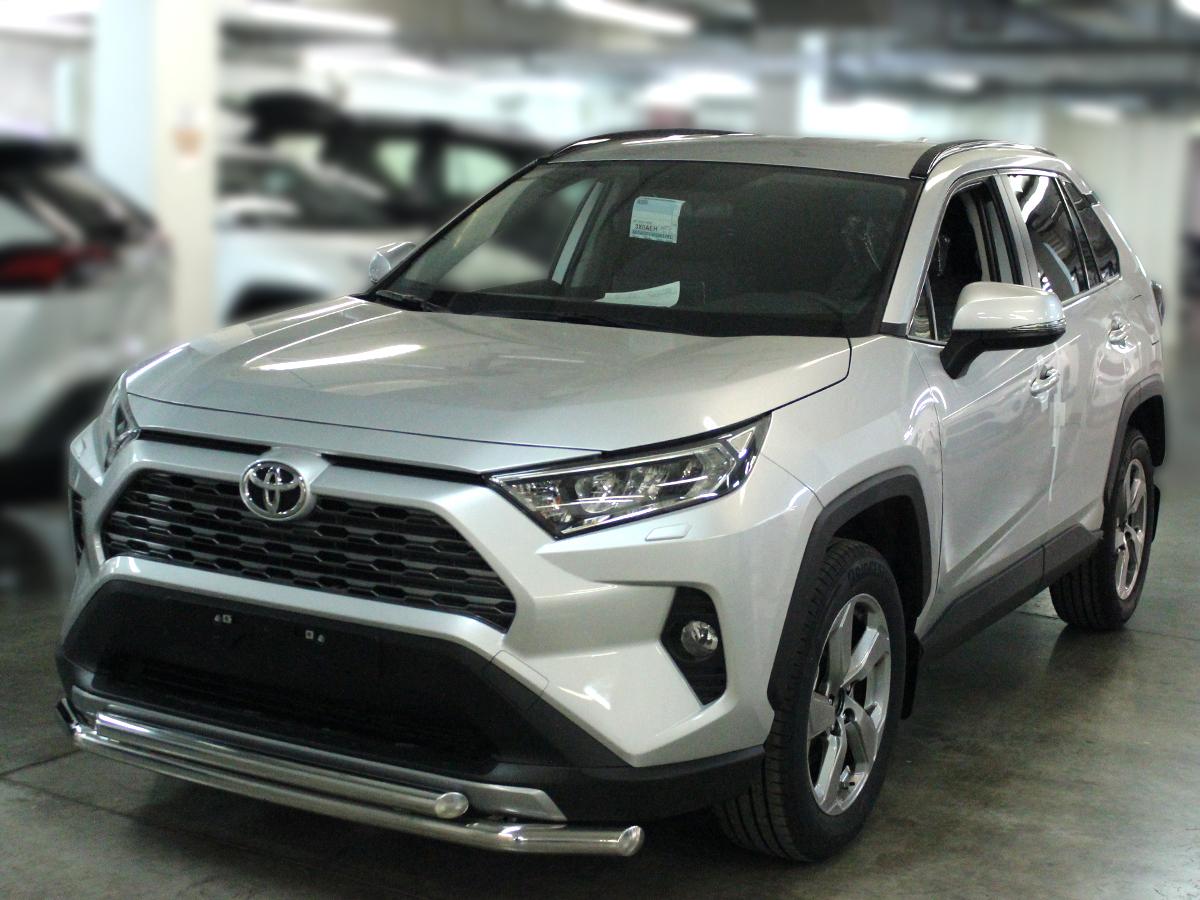 Защита переднего бампера двойная d-60+53 с двумя загибами для автомобиля Toyota RAV4 2019 арт. TRN19_1, Технотек