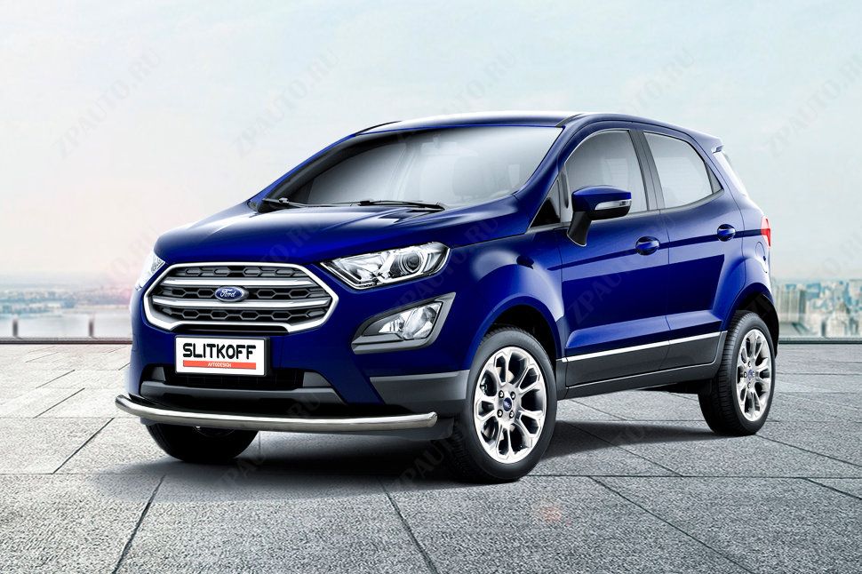 Защита переднего бампера d57 Ford EcoSport (2017-2023) Black Edition, Slitkoff, арт. FES002BE