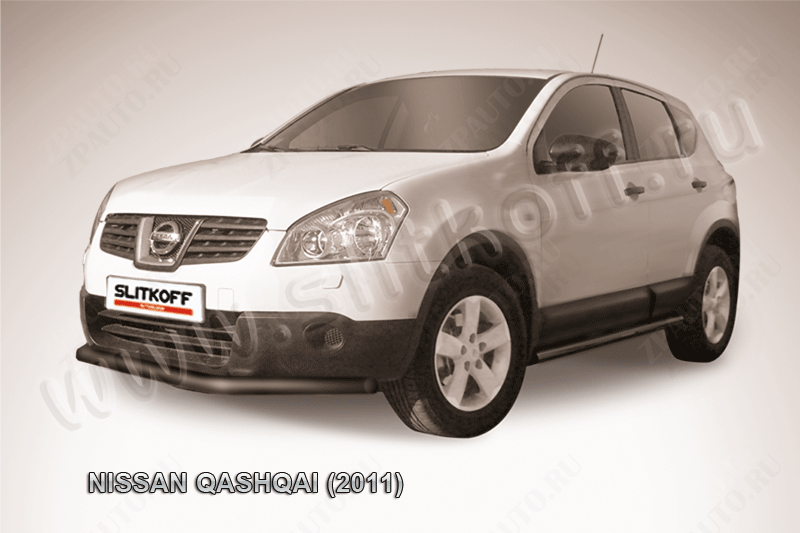 Защита переднего бампера d57 длинная черная Nissan Qashqai (2010-2013) , Slitkoff, арт. NIQ11-002B