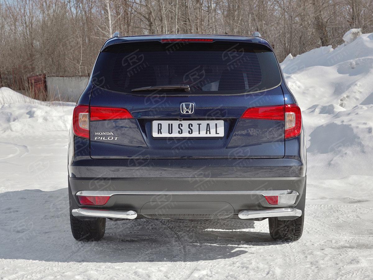 Защита заднего бампера уголки d57 на Honda Pilot III 2015, Slitkoff HPZ-002928