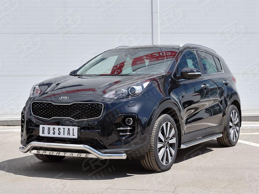 Защита переднего бампера d57 волна с надписью Kia Sportage 2016, Slitkoff KSZ-002280