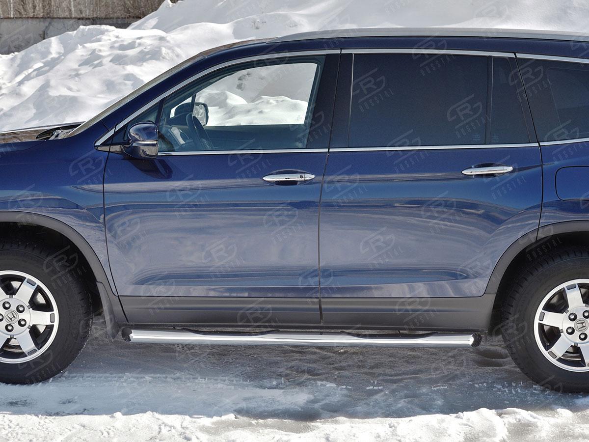 Пороги труба d76 с накладкой вариант 1 на Honda Pilot III 2015, Slitkoff HPT-0029231