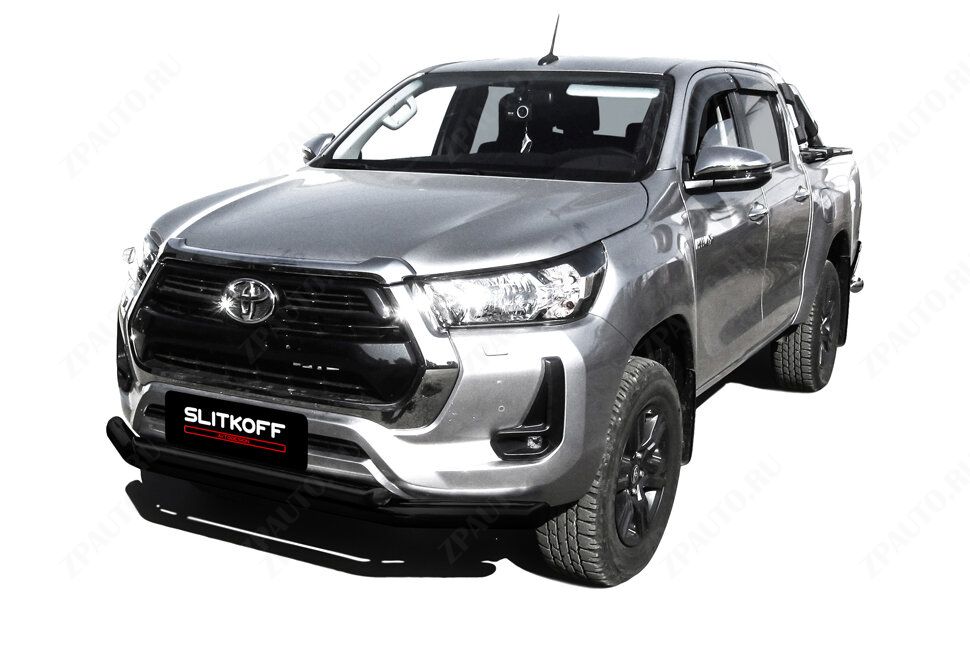 Защита переднего бампера d76+d57 двойная черная Toyota Hilux (2020-2023) , Slitkoff, арт. THL20-002B