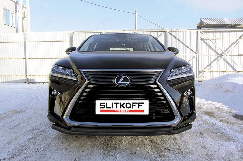 Защита переднего бампера d57+d42 двойная черная Lexus RX-350 (2015-2019) , Slitkoff, арт. LRX15-001B