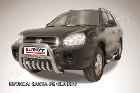 Кенгурятник низкий d76 с защитой картера Hyundai Santa-Fe Classic (2000-2012) Black Edition, Slitkoff, арт. HSFT003BE