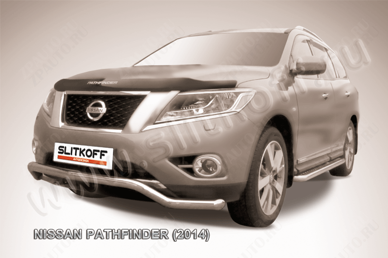 Защита переднего бампера d57 волна Nissan Pathfinder (2012-2017) Black Edition, Slitkoff, арт. NIP14-002BE