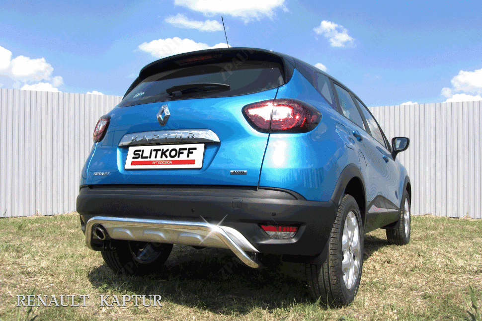 Защита заднего бампера d42 скоба Renault Kaptur 2WD (2012-2019) , Slitkoff, арт. RK2WD008