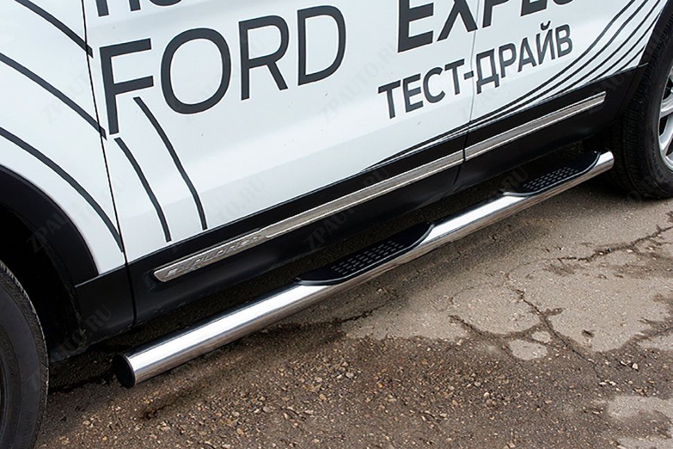 Защита порогов d76 с проступями Ford Explorer (2017-2019) , Slitkoff, арт. FEX18005
