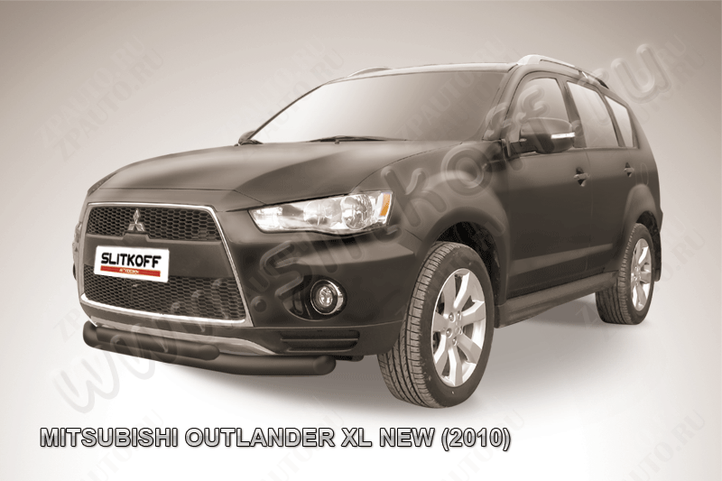 Защита переднего бампера d76+d57 двойная черная Mitsubishi Outlander XL (2009-2013) , Slitkoff, арт. MXL10-003B
