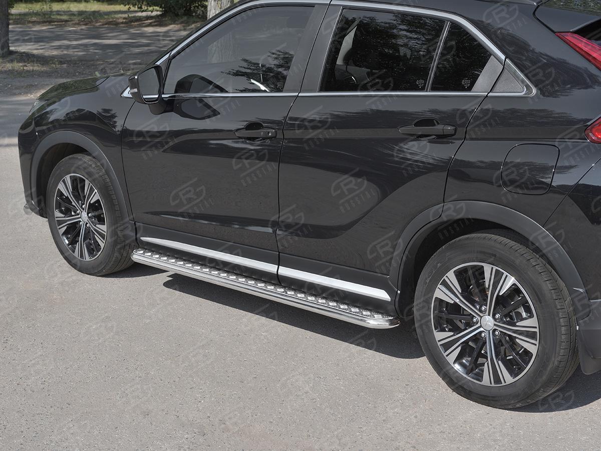 Пороги труба d42 с листом (Лист алюм, проф. нерж)  для автомобиля Mitsubishi ECLIPSE CROSS 2018, Slitkoff MEL-0030471