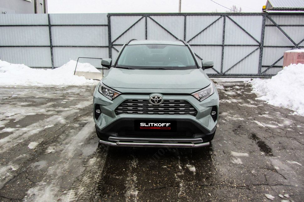 Защита переднего бампера d57+d42 двойная Toyota Rav-4 (2018-2023) , Slitkoff, арт. TR419-001