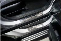 Накладки на пороги (лист зеркальный надпись Santa Fe) 4шт для автомобиля Hyundai Santa Fe 2021- TCC Тюнинг арт. HYUNSF21-03