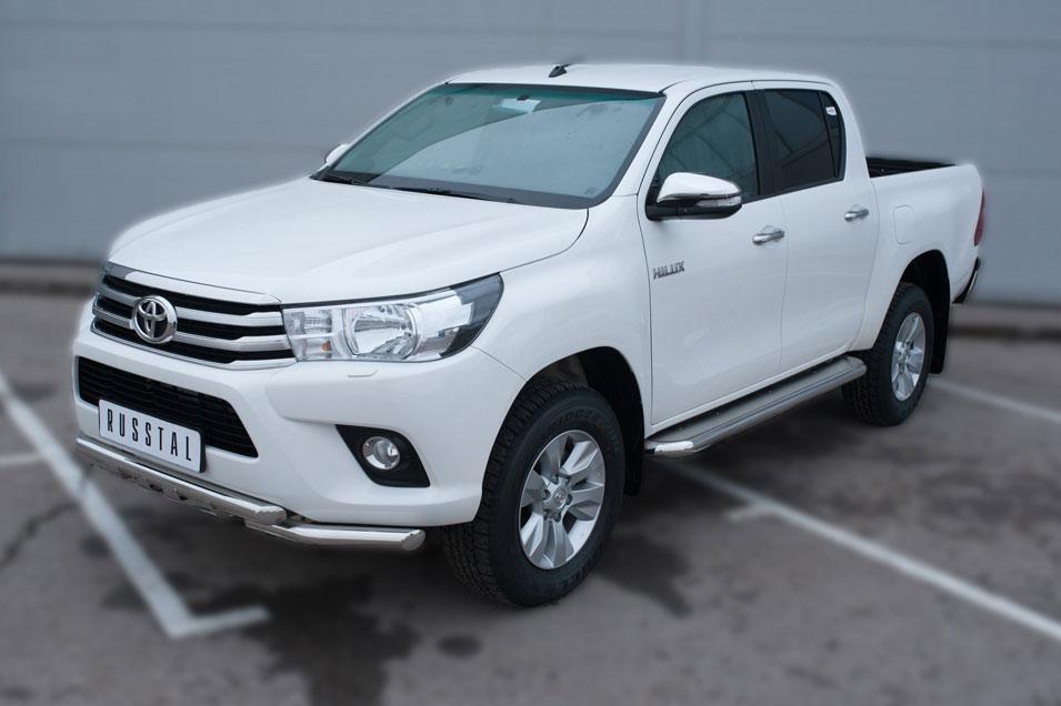 Пороги труба d57 с листом вариант 3 для Toyota Hilux 2015, Slitkoff THL-0021503