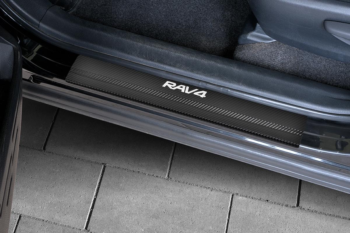 Накладки на пороги RUSSTAL (нерж., карбон, надпись) TR4Z15-06 для TOYOTA RAV4 2015-2019