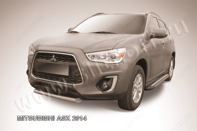 Защита переднего бампера d76 короткая Mitsubishi ASX (2012-2016) Black Edition, Slitkoff, арт. MAS14-006BE