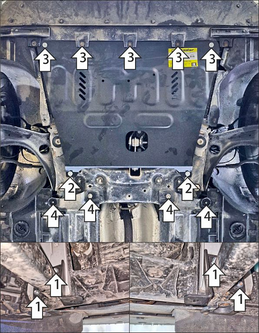 Защита стальная Мотодор (Двигатель, Коробка переключения передач), 2 мм,  Renault Samsung XM3  2020-2024 арт. 71711