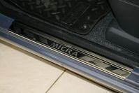 Накладки на внутренние пороги с логотипом на металл для Nissan Micra 2004, Союз-96 NMIC.31.3067