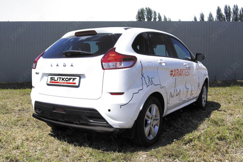 Защита заднего бампера d57 черная Lada Xray (2015-2023) , Slitkoff, арт. LadXR012B
