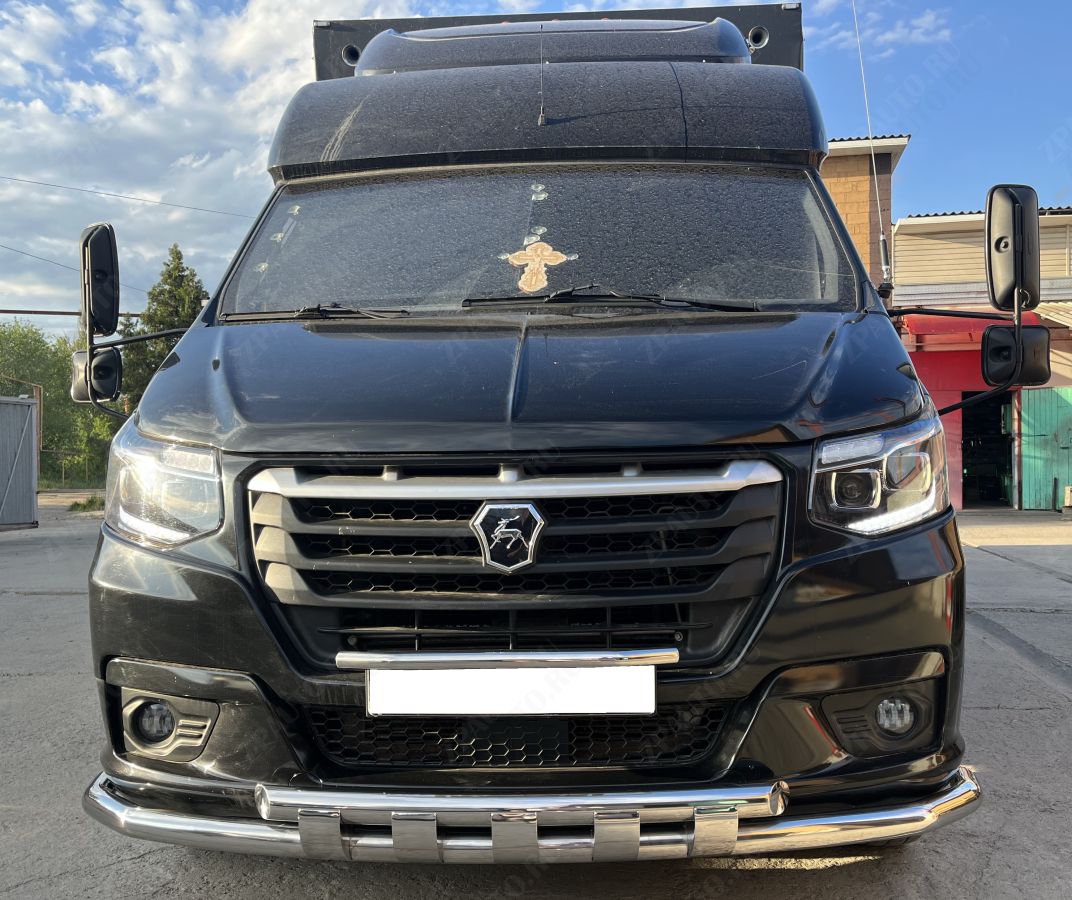 Защита переднего бампера с перемычками с подгибами для автомобиля ГАЗ ГАЗель Next NN 2014 арт. GZNXTNN.21.75-1