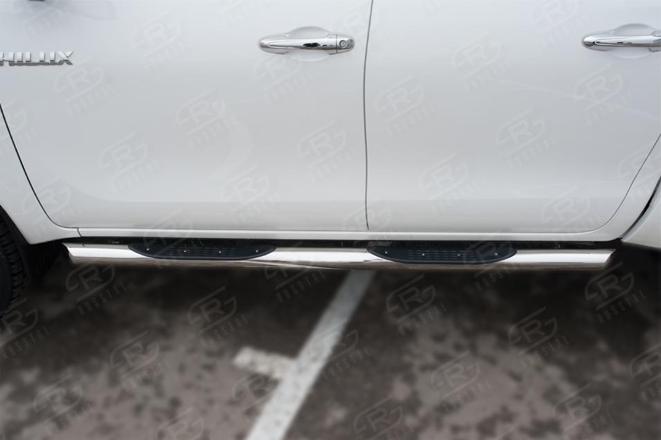 TOYOTA HILUX BLACK ONYX 2020- Пороги труба d76 с накладкой (вариант 1) THBOT-0035151